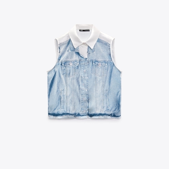 Zara Printed Denim Satin Sleeveless Button Front Top Size SMALL NWT - Picture 4 of 10